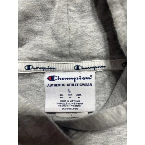Champion Solid Gray Multi Color Lettering Hoodie Sweatshirt Men's Size Large - Picture 5 of 8